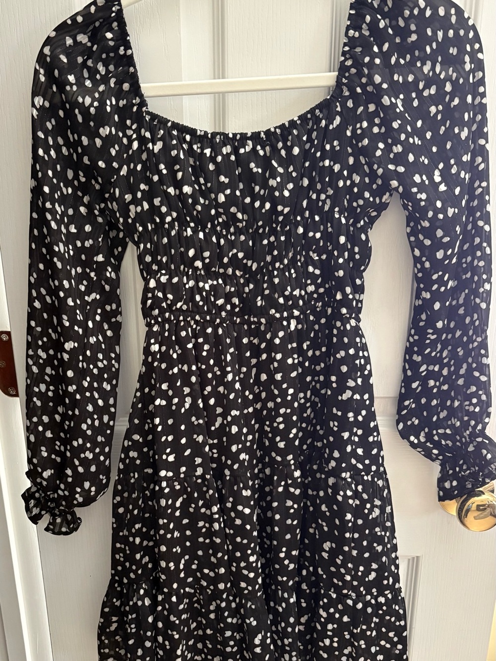 Liberty Love Black and White Printed Long Sleeve Smocked Waist Dress - Picture 3 of 4